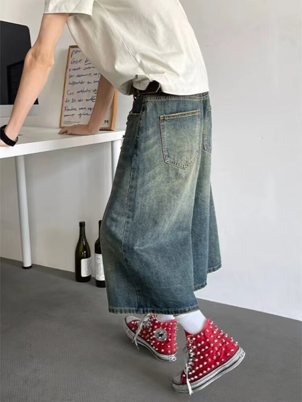 Τζιν σορτς ίσια γραμμή, Capri μήκος, βαμβάκι, vintage στυλ