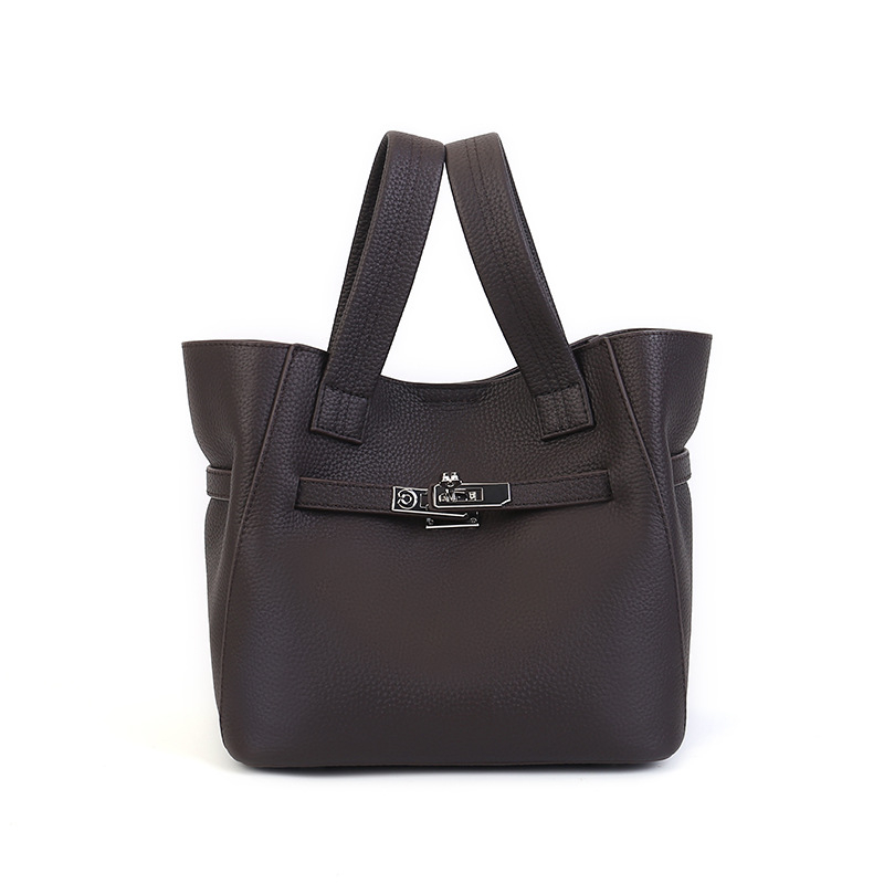 Ancient Charm gradska minimalistička bucket bag od prave kože sa zaključavanjem kopčom