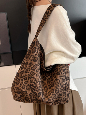 Ženska leopard torba Tote, velika kapaciteta, koža jelenskog velura, casual torba preko ramena, magnetno zatvaranje, unutarnja džep za telefon