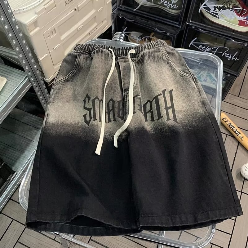 Ανδρικά παντελόνια με κορδόνι, ίσια γραμμή, πολυεστερική ανάμιξη, μήκος πέντε σημείων, 80% πολυεστέρας, αστικό στυλ δρόμου, Chaotic Tide