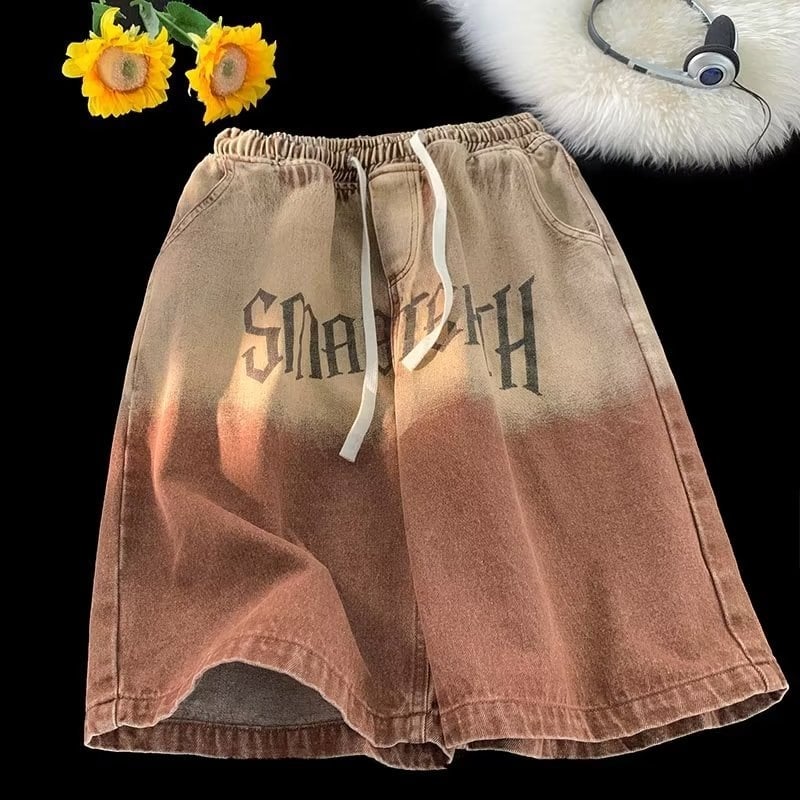 Ανδρικά παντελόνια με κορδόνι, ίσια γραμμή, πολυεστερική ανάμιξη, μήκος πέντε σημείων, 80% πολυεστέρας, αστικό στυλ δρόμου, Chaotic Tide