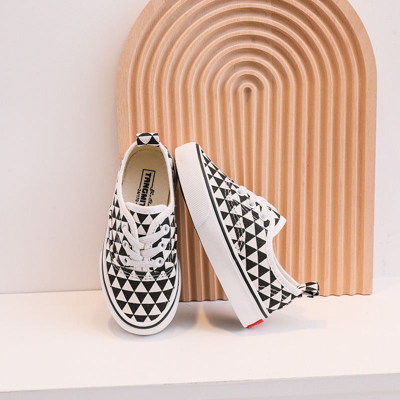 Dječje platnene slip-on tenisice s kariranim uzorkom, korejski stil, vulkanizirana potplata