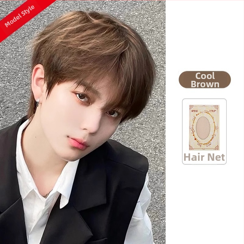 Περούκα κοντό μαλλί, κορεατικού στυλ, unisex πλήρες σετ για ολόκληρο το κεφάλι, ίνες ανθεκτικές στη θερμότητα, πανευρέως εφαρμογή, φράντζ: μπορεί να ευθυγραμμιστεί ή να κλίνει