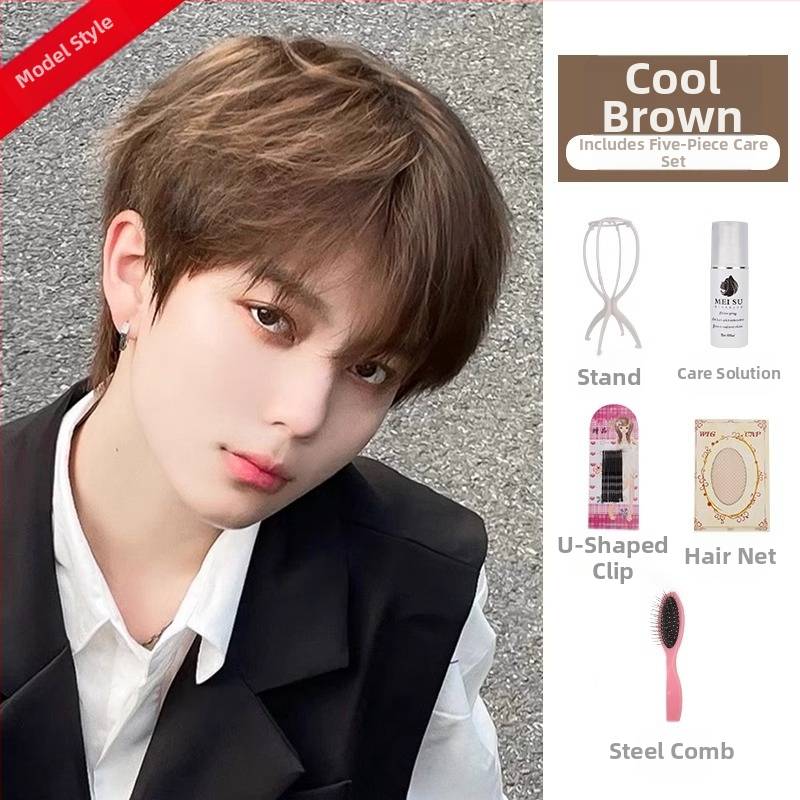 Περούκα κοντό μαλλί, κορεατικού στυλ, unisex πλήρες σετ για ολόκληρο το κεφάλι, ίνες ανθεκτικές στη θερμότητα, πανευρέως εφαρμογή, φράντζ: μπορεί να ευθυγραμμιστεί ή να κλίνει