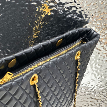 Geantă de cumpărături din piele de miel, model romb, curea de umăr cu lanț, fermoar, căptușeală din pânză