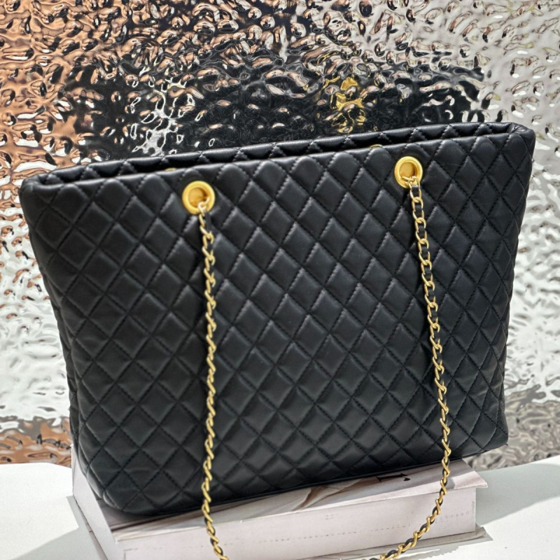 Geantă de cumpărături din piele de miel, model romb, curea de umăr cu lanț, fermoar, căptușeală din pânză