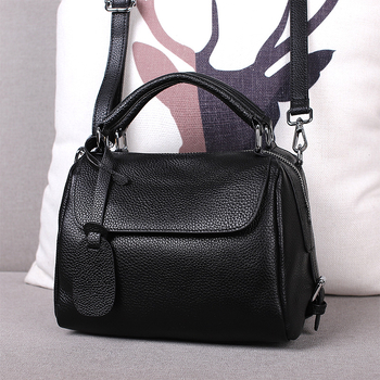 Geantă Boston din piele naturală, formă de pernă, strat superior de piele de vită, fermoar