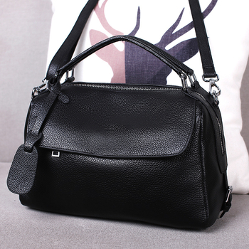 Geantă Boston din piele naturală, formă de pernă, strat superior de piele de vită, fermoar