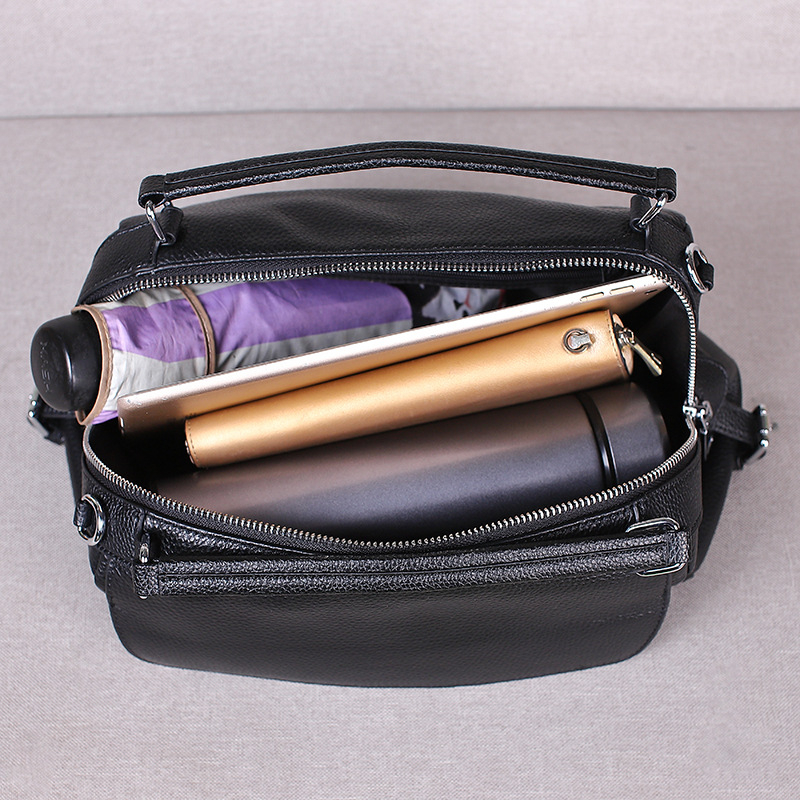 Geantă Boston din piele naturală, formă de pernă, strat superior de piele de vită, fermoar