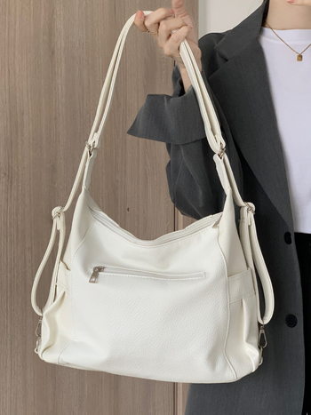 Geantă PU Tote, formă vertical pătrată, închidere cu fermoar, buzunar interior cu fermoar, stil street.