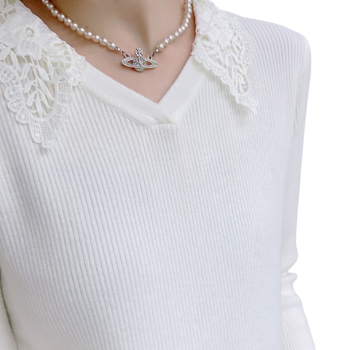 Cardigan tricotat cu decolteu în V, inserții din dantelă, material poliester, croială dreaptă, mâneci lungi