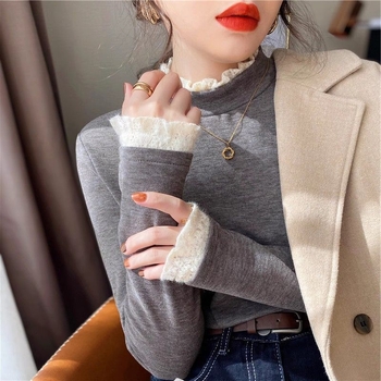 Tricou din poliester cu fleece-brushed, guler rotund, mâneci lungi, croială slim