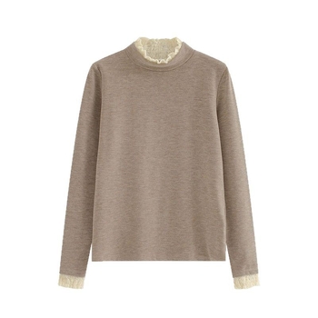 Tricou din poliester cu fleece-brushed, guler rotund, mâneci lungi, croială slim