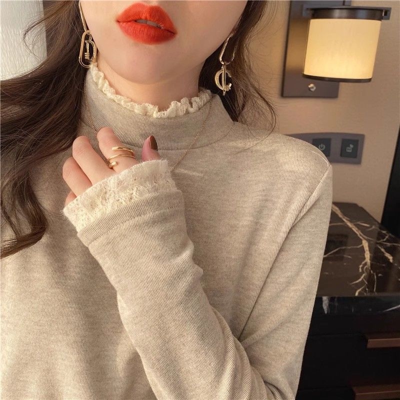 Tricou din poliester cu fleece-brushed, guler rotund, mâneci lungi, croială slim