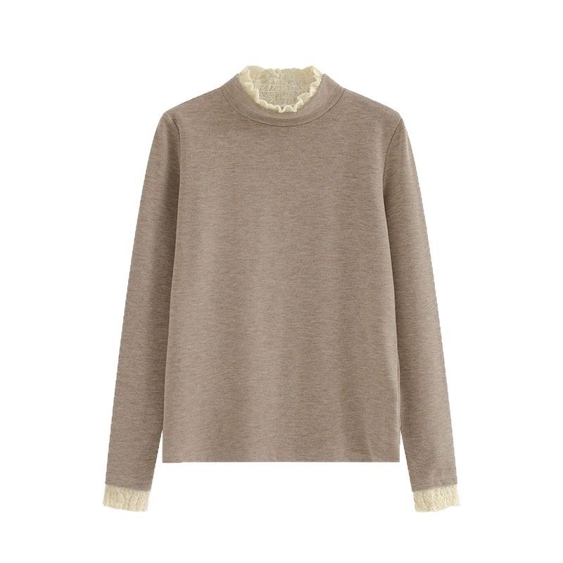 Tricou din poliester cu fleece-brushed, guler rotund, mâneci lungi, croială slim