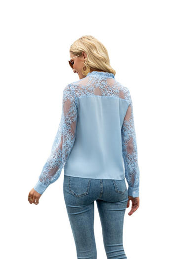 Bluză din dantelă cu mâneci lungi, decolteu în V, bumbac 30–50%, stil pulover