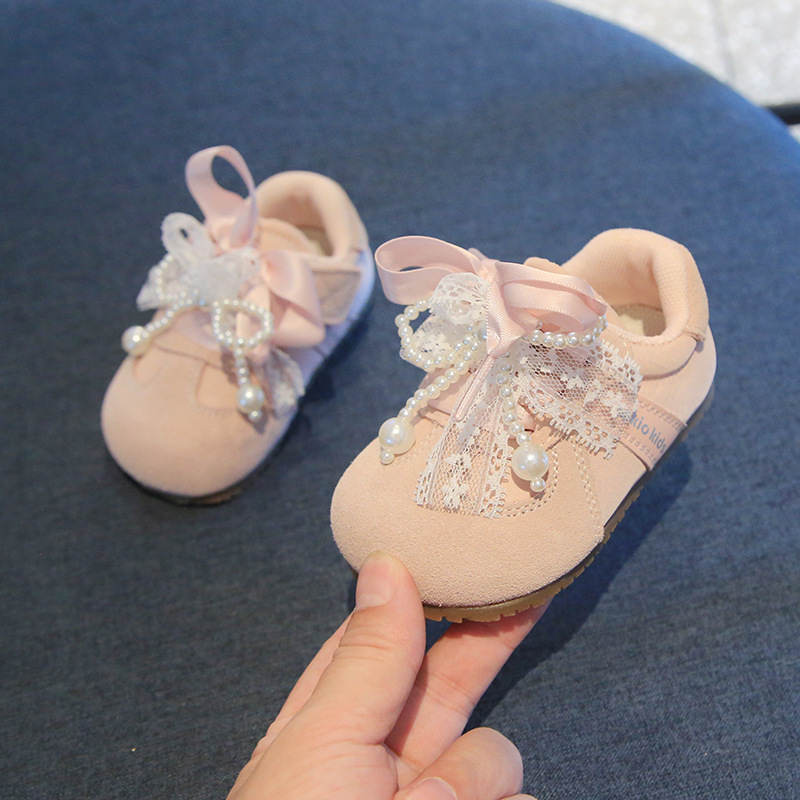 Dječje princeza tenisice s čipkastom mašnicom, mekani potplat, Velcro zatvarač, prozračna mikrokoža, niski vrh, 12–36 mjeseci