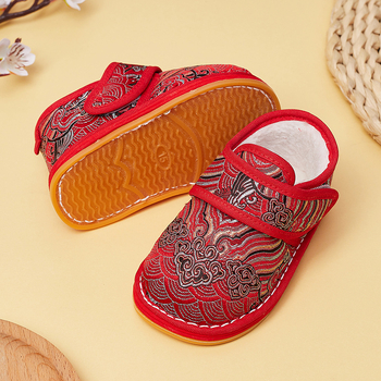 Tradicionalne platnene cipelice za bebe 1–3 godine, s Velcro kopčom, vrh od brokata, potplat s više slojeva od platna i gume, nacionalni stil