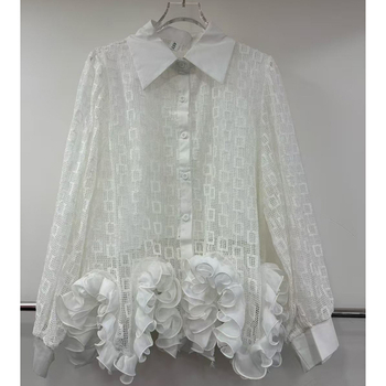Damski čipkasti top-kardigan s patchwork detaljima, dugi rukavi, elegantan jesenski dizajn, poliester
