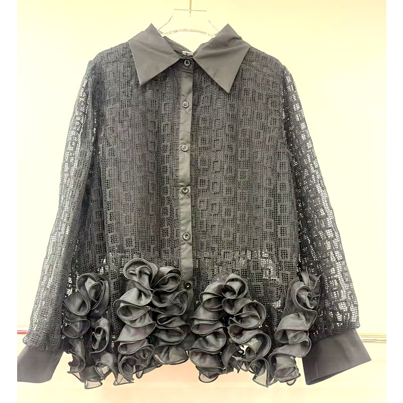 Damski čipkasti top-kardigan s patchwork detaljima, dugi rukavi, elegantan jesenski dizajn, poliester