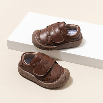 Unisex mekane PU kožne papučice za bebe s zaštitom protiv kikanja, Velcro zatvaranje, TPE potplat, niski vrh, za dob 6–36 mjeseci, korejski stil, proljeće 2025