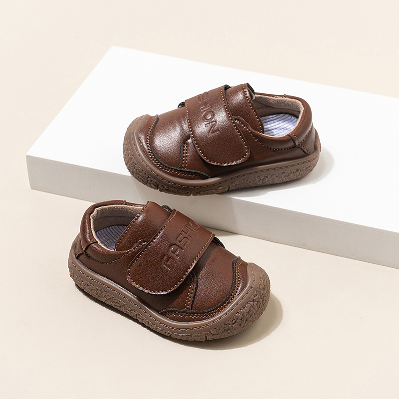 Unisex mekane PU kožne papučice za bebe s zaštitom protiv kikanja, Velcro zatvaranje, TPE potplat, niski vrh, za dob 6–36 mjeseci, korejski stil, proljeće 2025