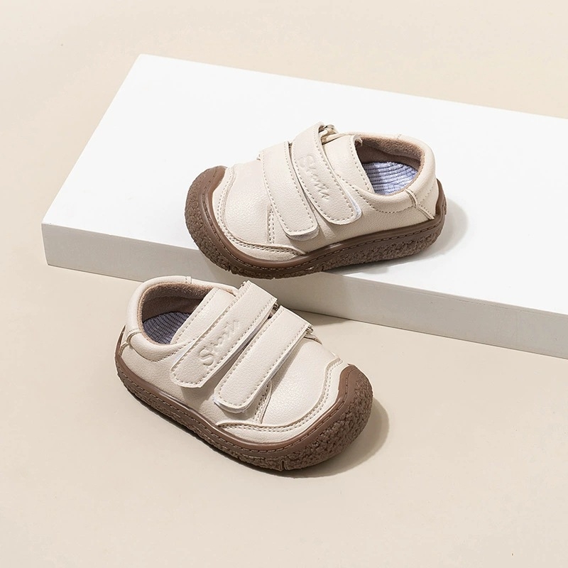 Unisex mekane PU kožne papučice za bebe s zaštitom protiv kikanja, Velcro zatvaranje, TPE potplat, niski vrh, za dob 6–36 mjeseci, korejski stil, proljeće 2025