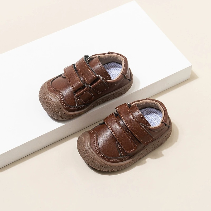 Unisex mekane PU kožne papučice za bebe s zaštitom protiv kikanja, Velcro zatvaranje, TPE potplat, niski vrh, za dob 6–36 mjeseci, korejski stil, proljeće 2025