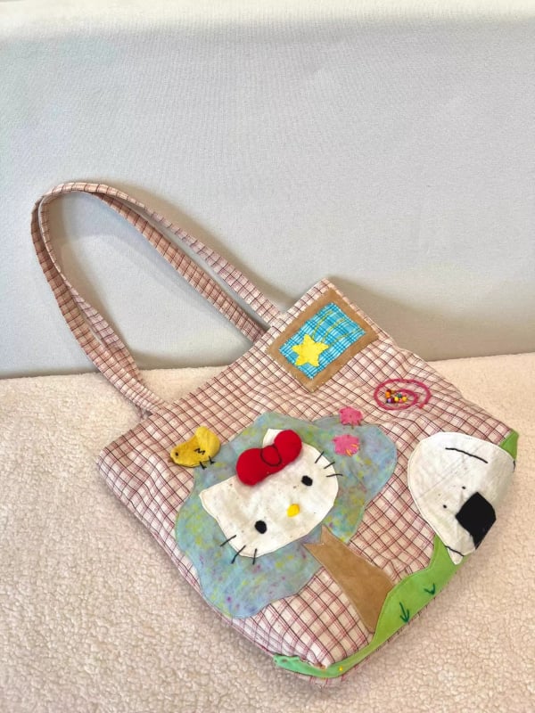 Geantă tote din pânză cu patchwork color-block, stil cross-border, capacitate mare, pentru femei, vara 2025