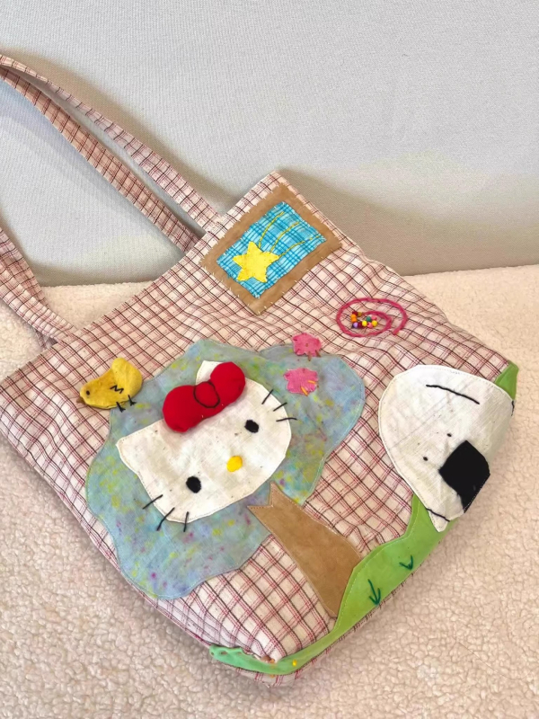 Geantă tote din pânză cu patchwork color-block, stil cross-border, capacitate mare, pentru femei, vara 2025