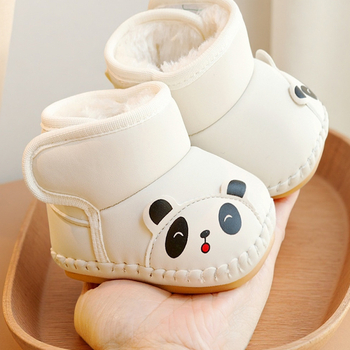 Pantofi de iarnă pentru bebeluși cu căptușeală groasă de fleece, talpă din PVC, anti-derapant, închidere Velcro, unisex, pentru 6–12 luni