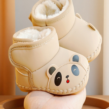 Pantofi de iarnă pentru bebeluși cu căptușeală groasă de fleece, talpă din PVC, anti-derapant, închidere Velcro, unisex, pentru 6–12 luni