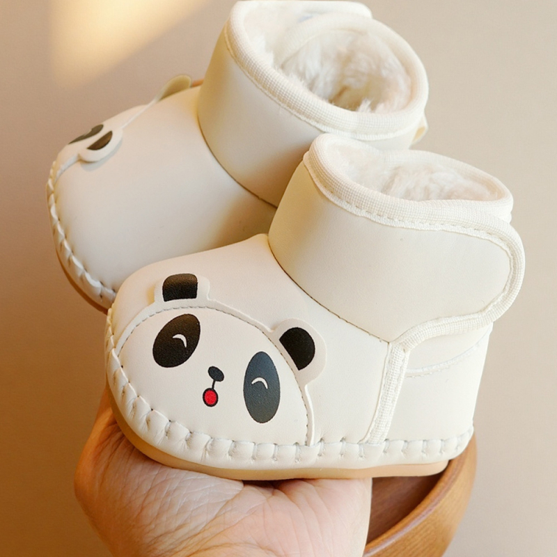 Pantofi de iarnă pentru bebeluși cu căptușeală groasă de fleece, talpă din PVC, anti-derapant, închidere Velcro, unisex, pentru 6–12 luni