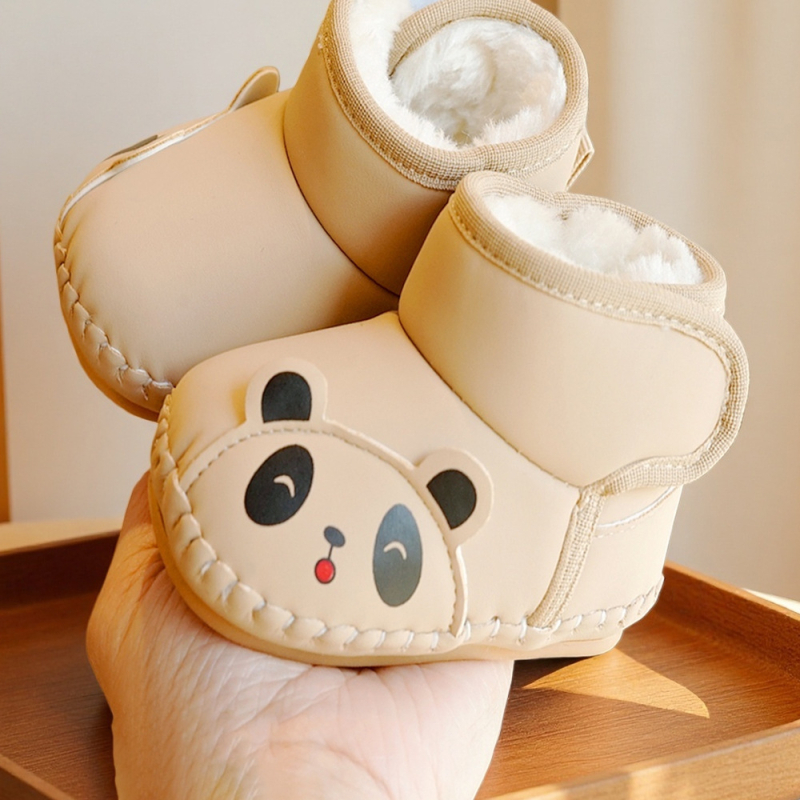 Pantofi de iarnă pentru bebeluși cu căptușeală groasă de fleece, talpă din PVC, anti-derapant, închidere Velcro, unisex, pentru 6–12 luni