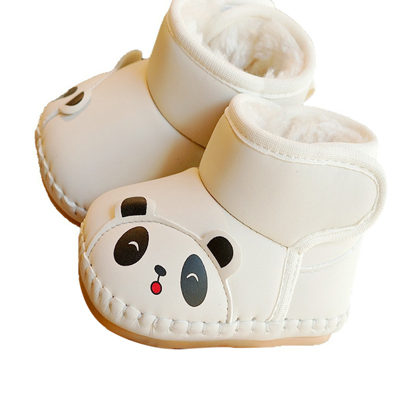 Pantofi de iarnă pentru bebeluși cu căptușeală groasă de fleece, talpă din PVC, anti-derapant, închidere Velcro, unisex, pentru 6–12 luni