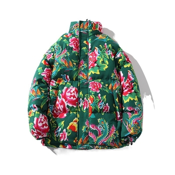 Ανδρικό παλτό με γέμισμα από βαμβάκι, παχύ για τον χειμώνα, κλείσιμο με φερμουάρ, χωρίς κουκούλα, ύφασμα μίξης πολυεστέρα