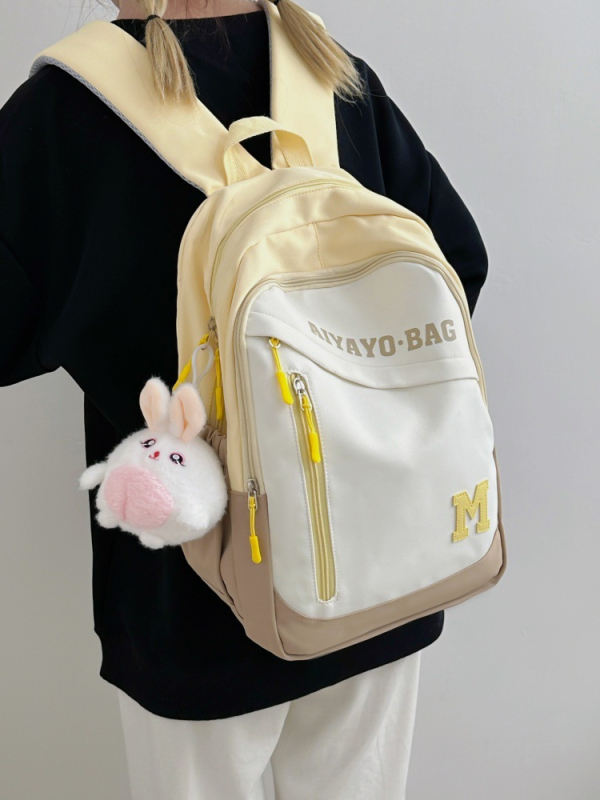 Τσάντα πλάτης για μαθητές γυμνασίου και κολλεγίου, νάιλον ανθεκτικό στη φθορά, μεγάλη χωρητικότητα, σχέδιο με γράμματα, επένδυση πολυεστέρα, Φθινοπωρινή έκδοση 2025