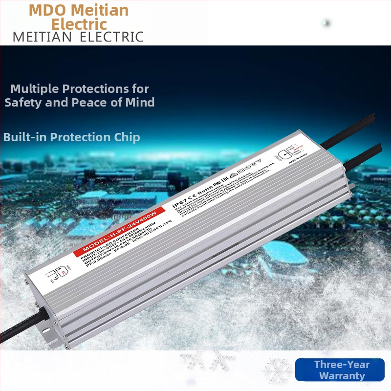 Vodotesné prepínacie napájanie 24V 400W IP68, vysoké PF, široký vstup, účinnosť 95%