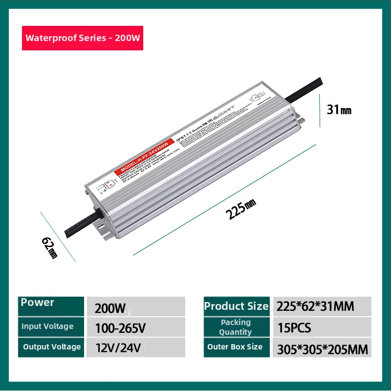 Vízálló kapcsolóüzemű tápegység 24V 400W, IP68, magas PF, széles bemeneti tartomány, 95% hatékonyság