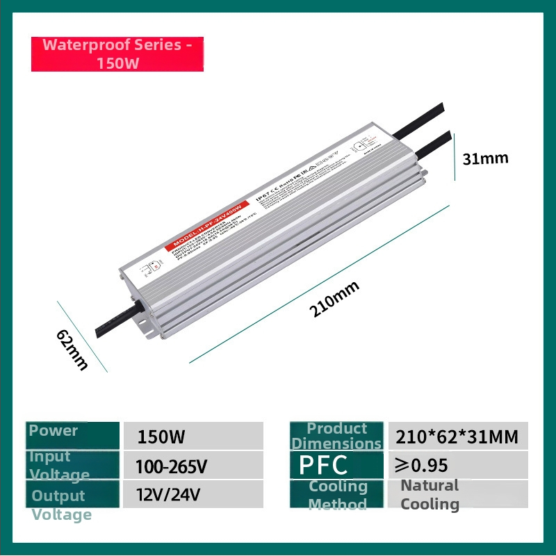 Vízálló kapcsolóüzemű tápegység 24V 400W, IP68, magas PF, széles bemeneti tartomány, 95% hatékonyság