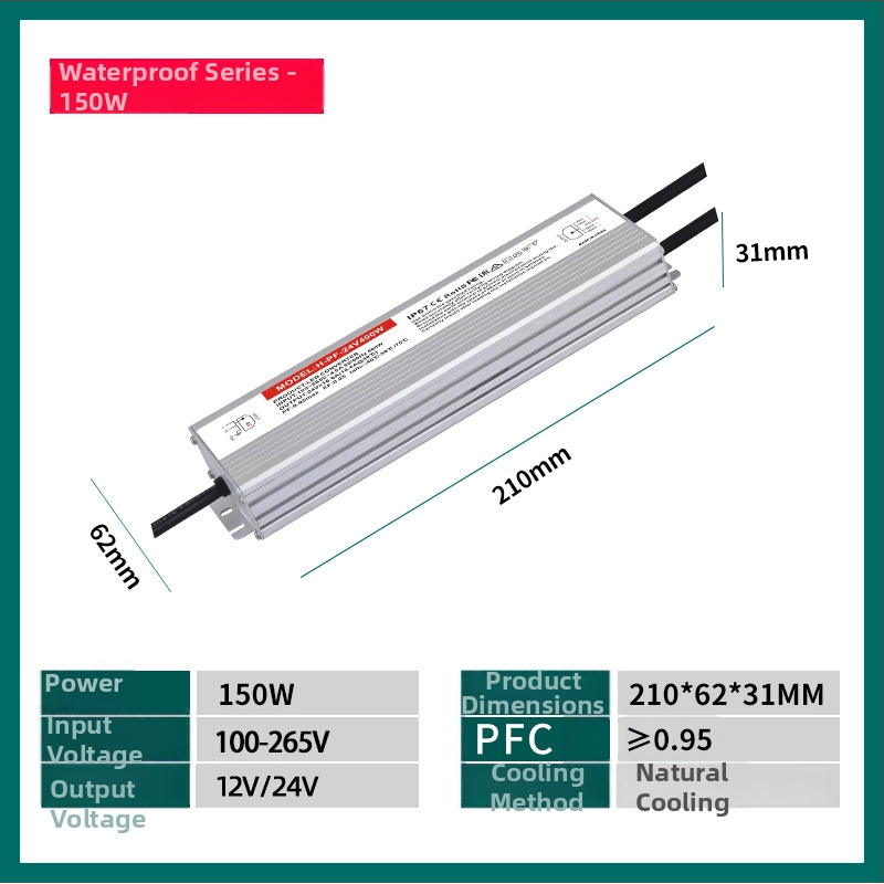 Vízálló kapcsolóüzemű tápegység 24V 400W, IP68, magas PF, széles bemeneti tartomány, 95% hatékonyság