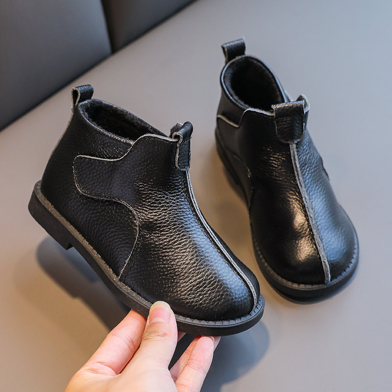 Dječje čizme od prave kože s fleec podrškom, zatvaranje Velcro, vodootporna gumena potplat, protuklizna, niski kroj, unisex