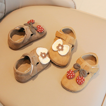 Kožne cipelice za učenje hodanja za bebe, unisex, gornji dio od telećeg nubuka, protuklizne, s Velcro kopčom, niski kroj, crtani stil, za 12–36 mjeseci