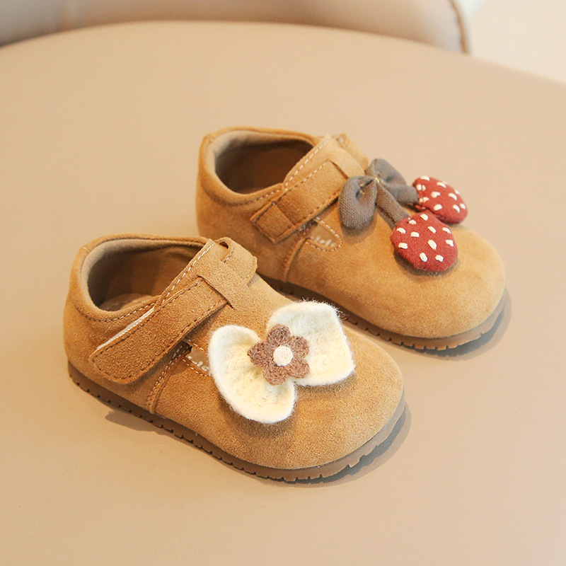 Kožne cipelice za učenje hodanja za bebe, unisex, gornji dio od telećeg nubuka, protuklizne, s Velcro kopčom, niski kroj, crtani stil, za 12–36 mjeseci