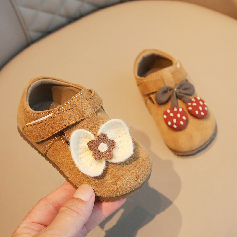 Kožne cipelice za učenje hodanja za bebe, unisex, gornji dio od telećeg nubuka, protuklizne, s Velcro kopčom, niski kroj, crtani stil, za 12–36 mjeseci