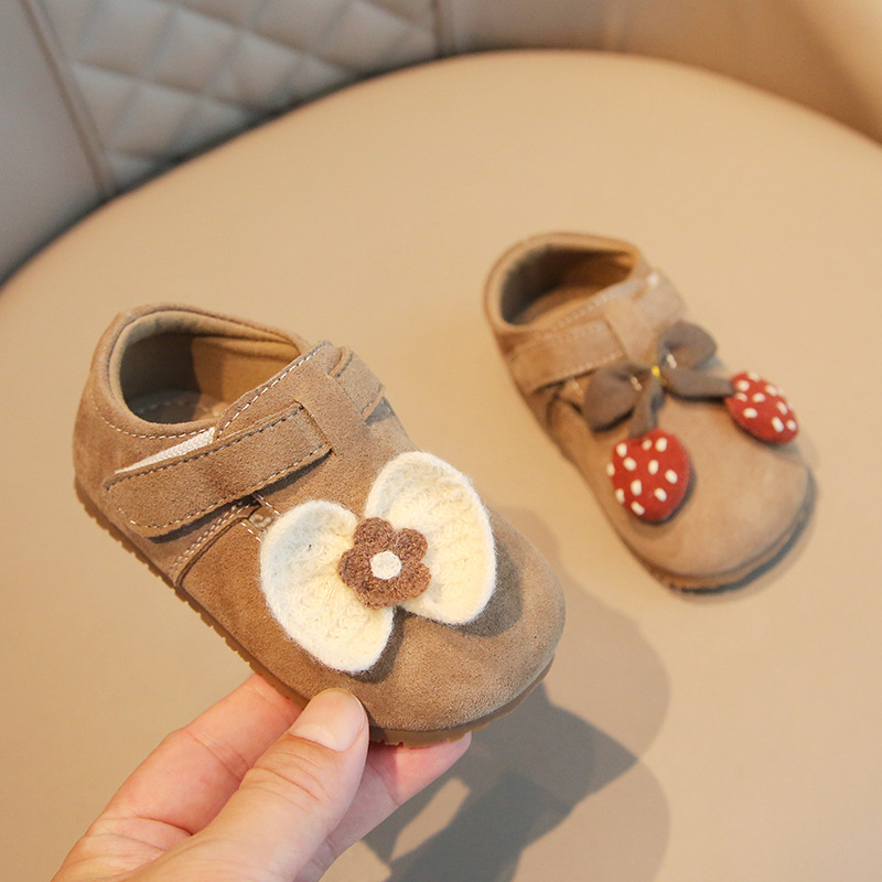 Kožne cipelice za učenje hodanja za bebe, unisex, gornji dio od telećeg nubuka, protuklizne, s Velcro kopčom, niski kroj, crtani stil, za 12–36 mjeseci