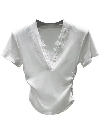 Ženska pamučna T-majica s V izrezom, slim fit, kratki rukavi, jednobojna