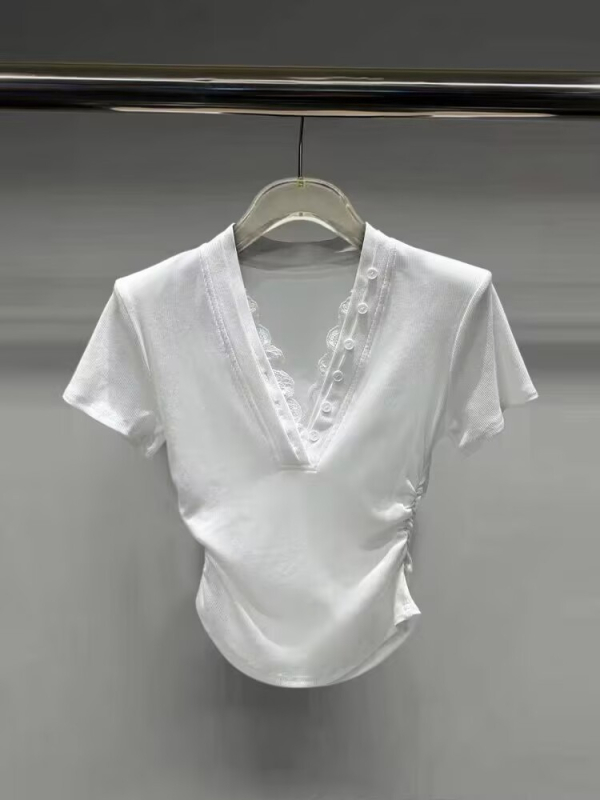 Ženska pamučna T-majica s V izrezom, slim fit, kratki rukavi, jednobojna