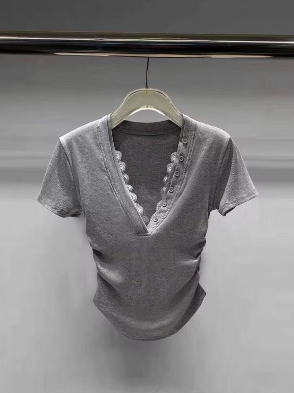 Ženska pamučna T-majica s V izrezom, slim fit, kratki rukavi, jednobojna