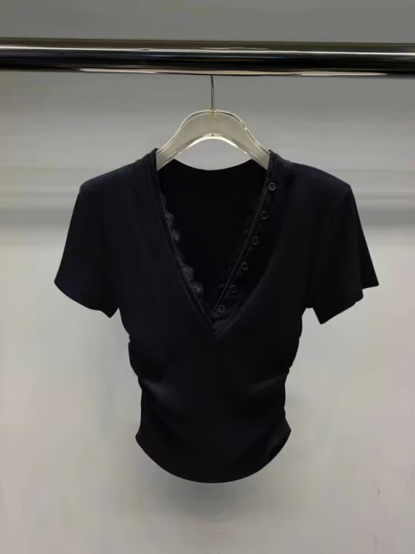 Ženska pamučna T-majica s V izrezom, slim fit, kratki rukavi, jednobojna